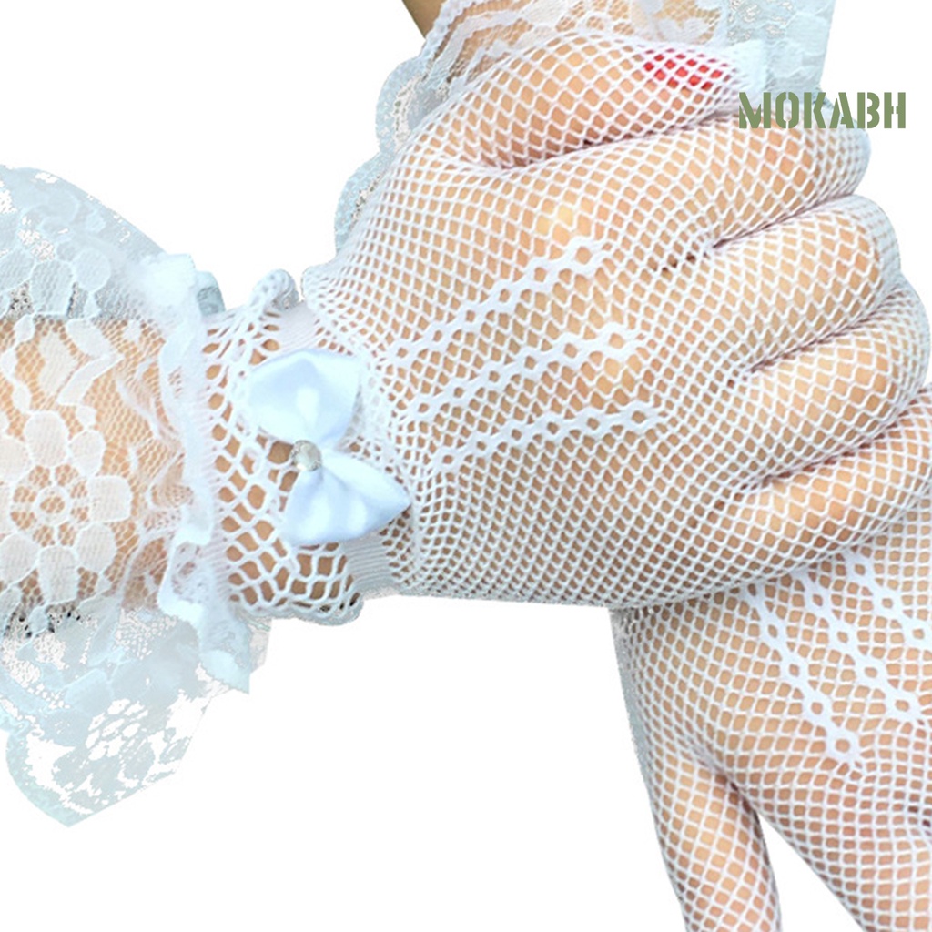 1 Đôi Găng Tay Ren Đính Nơ Co Giãn Tốt Thanh Lịch Dành Cho Cô Dâu