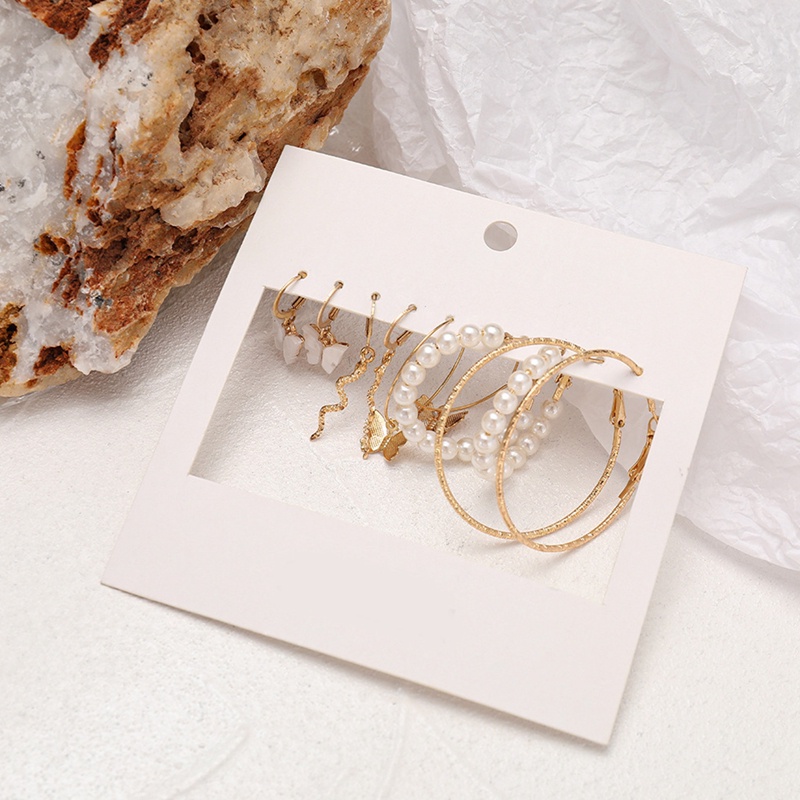 Ygt Khuyên Tai Vòng Hình Bướm Màu Vàng / Bạc Đính Ngọc Trai / Rắn Bằng Resin Thời Thượng