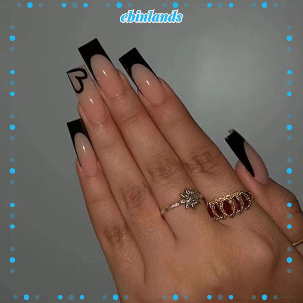 Set 24 Móng Tay Giả Toàn Diện Họa Tiết Trái Tim DIY