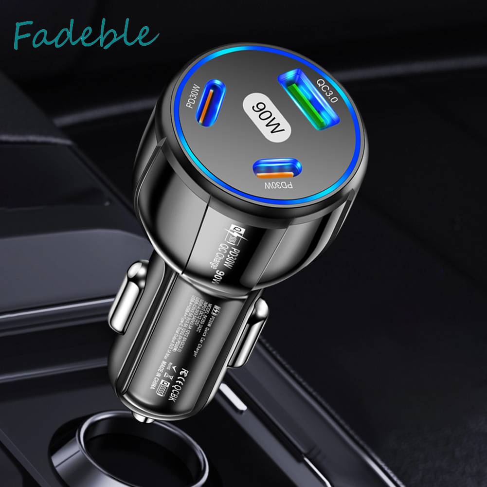 Cốc Sạc Điện Thoại 3 Cổng USB QC3.0 30W Type-C PD 30W DC12-32V Cho Xe Hơi