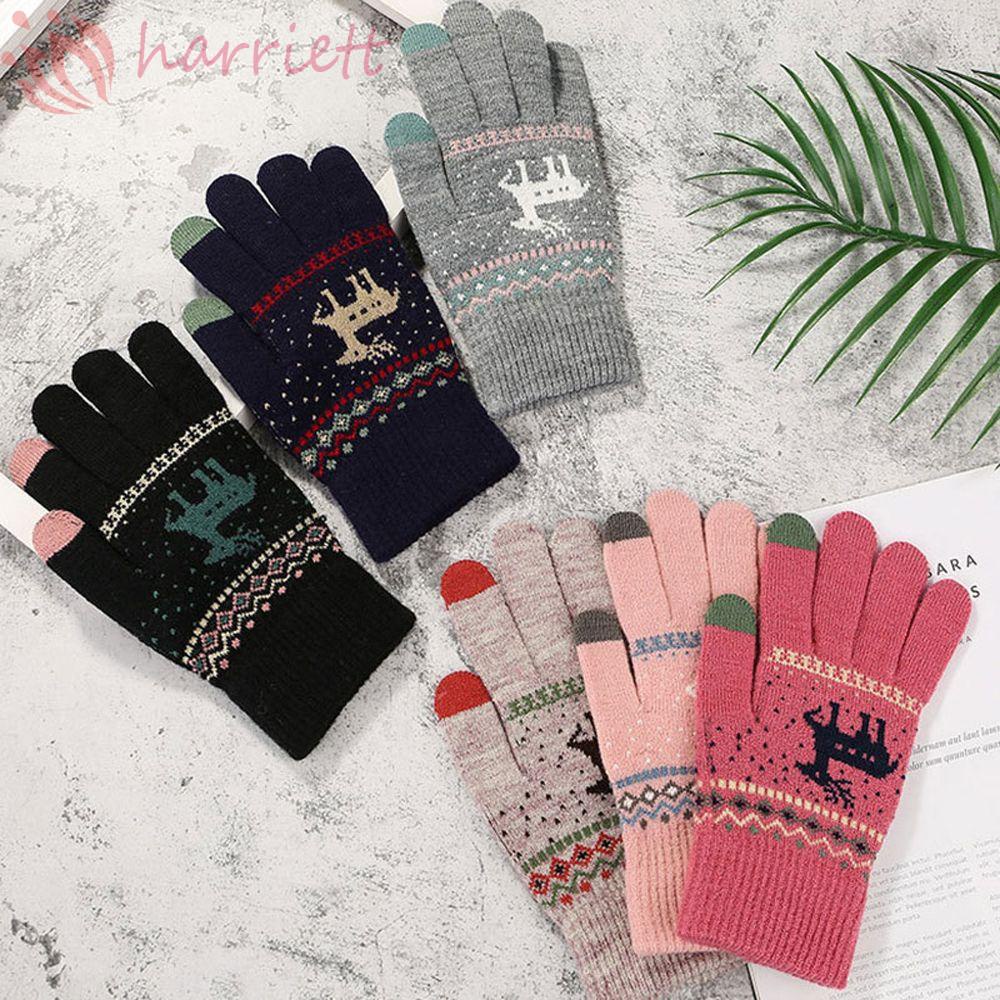 Găng tay len dày giữ ấm họa tiết kẻ sọc dễ thương phong cách Hàn Quốc cho nữ