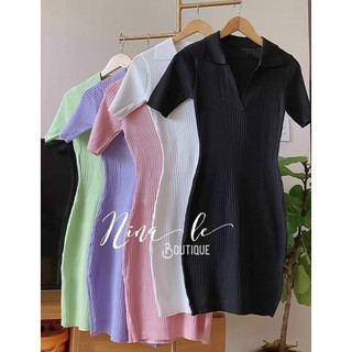 Váy body len mongtogi cổ bẻ polo sexy; đầm body len xốp cộc tay ôm siêu tôn dáng nhiều màu hàng Quảng Châu