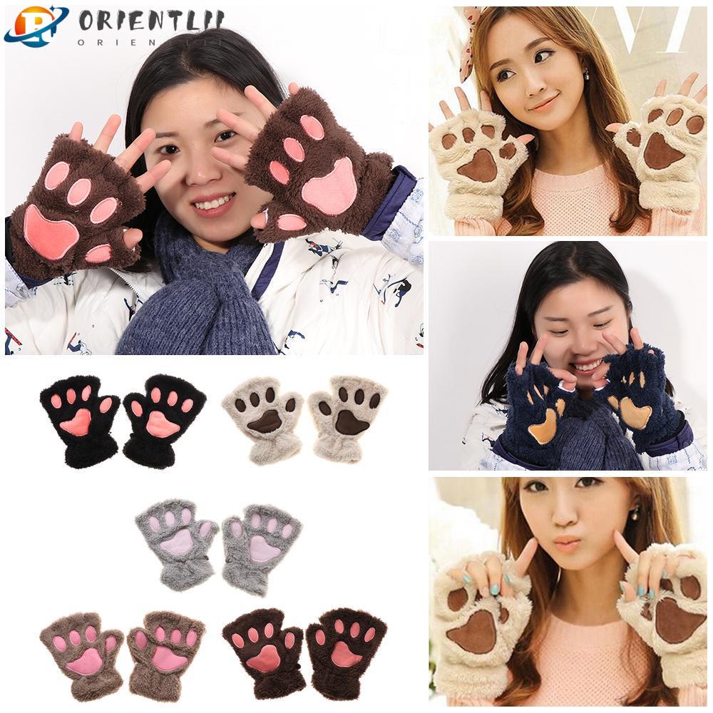 Găng Tay Lông Xù Hở Ngón Đáng Yêu Thời Trang Mùa Đông 14 Màu Tùy Chọn