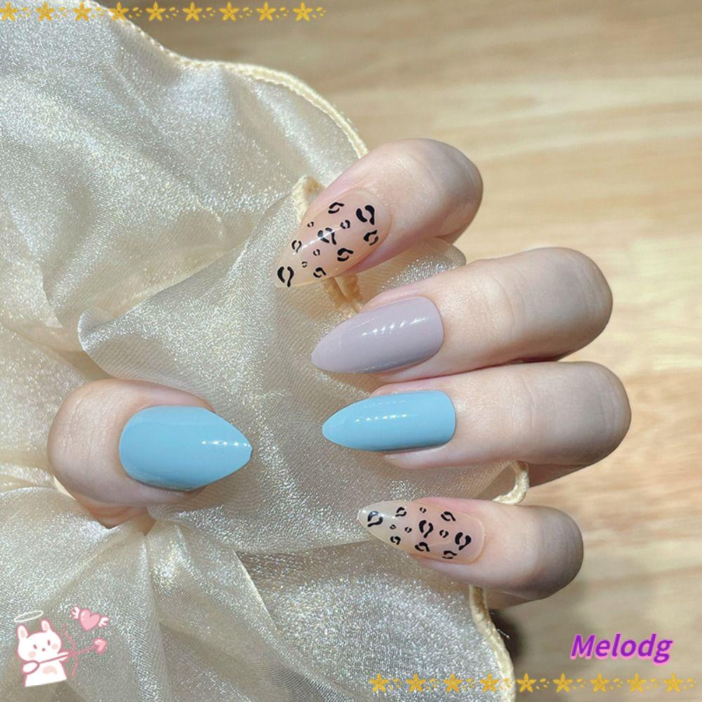 Bộ 24 Móng Tay Giả Màu Đen In Họa Tiết Da Báo / Nhện Kiểu Pháp Thời Trang Mùa Đông