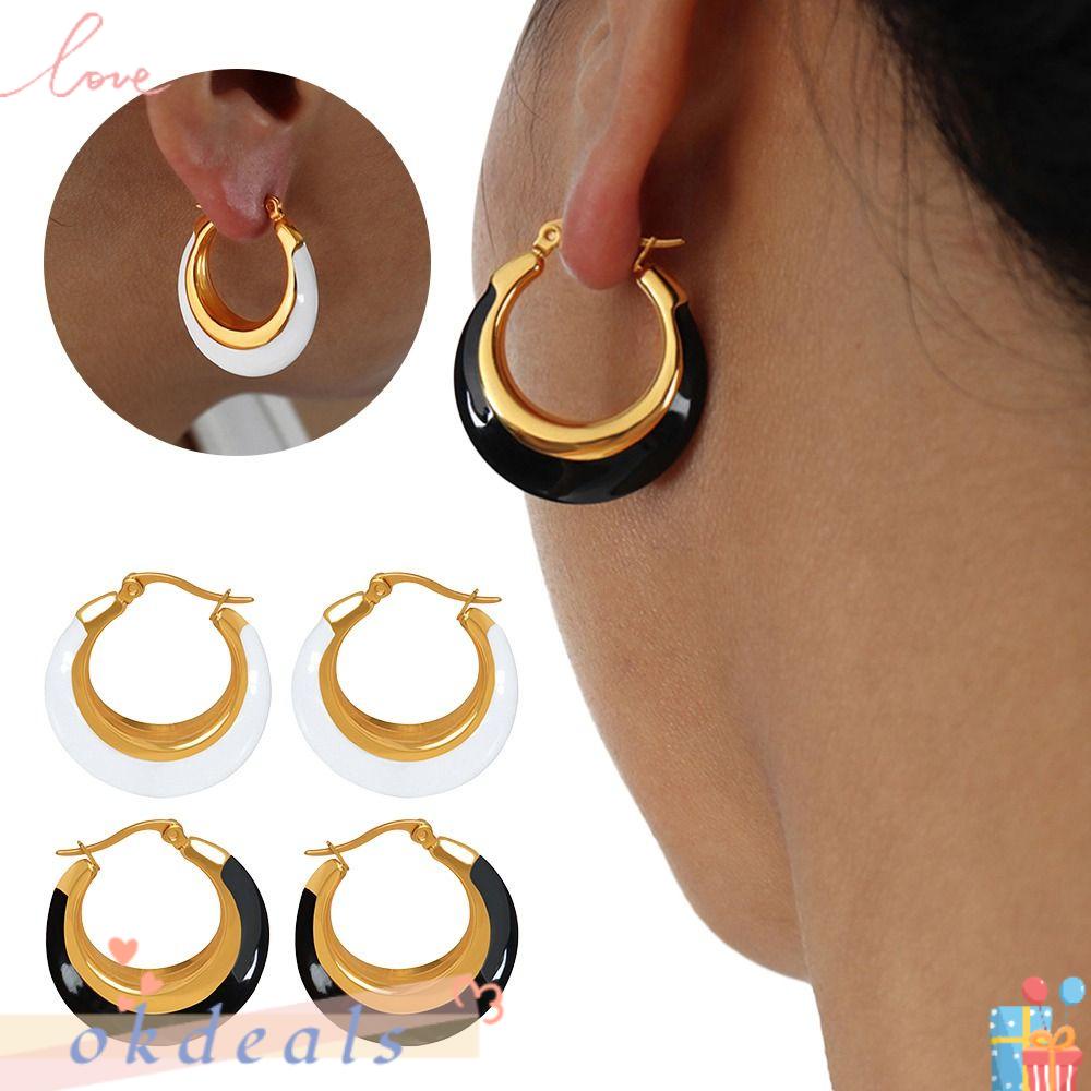 Bông Tai Dạng Vòng Bằng Thép Titan Thời Trang Sáng Tạo