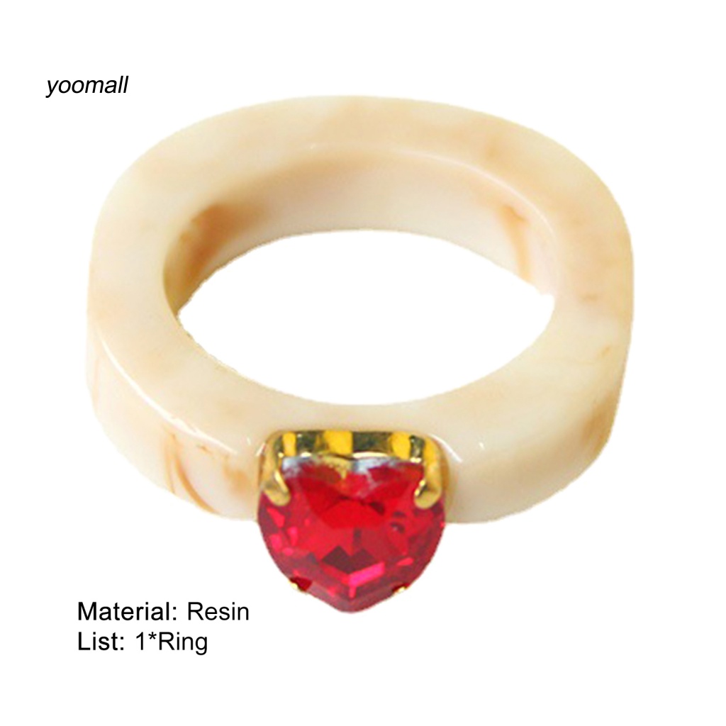 Yo / Nhẫn Resin Hình Trái Tim Đính Đá Màu Kẹo Ngọt Dễ Phối Đồ Cho Nữ