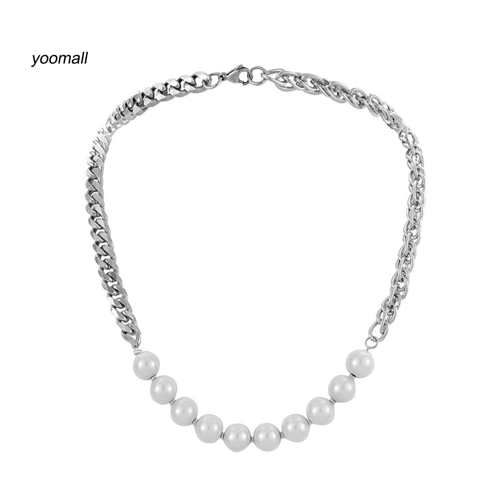 Yo / Vòng Cổ Choker Bằng Thép Không Gỉ Đánh Bóng Đính Ngọc Trai Giả Cá Đảo Trang Trí Dành Cho Nam