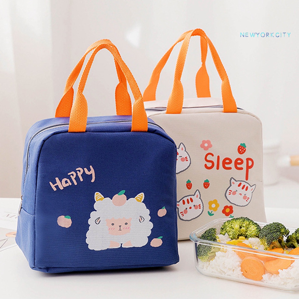 Túi Đựng Hộp Cơm Trưa Cách Nhiệt Bằng Vải Oxford Họa Tiết Hoạt Hình Sức Chứa Lớn Có Khóa Kéo Cho Hộ Gia Đình