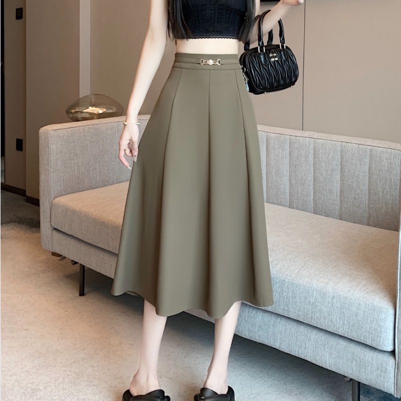 SUXI Chân Váy Midi Chữ A Lưng Cao Thời Trang Mùa Hè Phong Cách Hàn Quốc