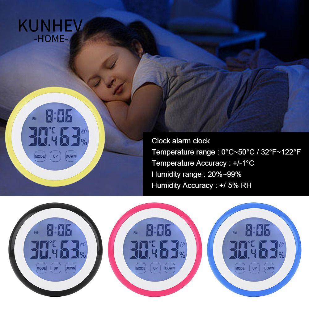 KUNHEV Digital Thermo-hygrometer Room Climate Round Humidity Gauge Alarm Clock