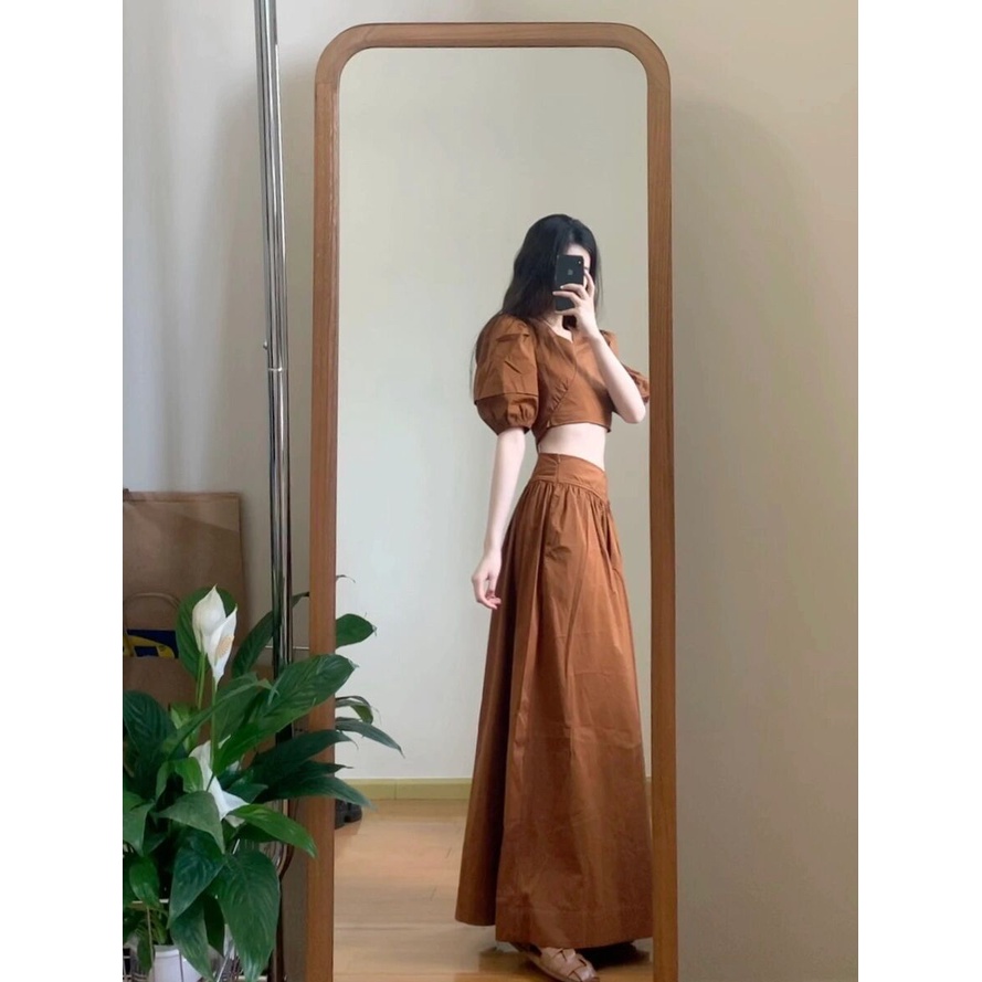 Bộ Áo Tay Phồng + Chân Váy Ngắn Lưng Cao Phong Cách Hoàng Gia Pháp Thời Trang Mùa Hè 2023 Mới Cho Nữ