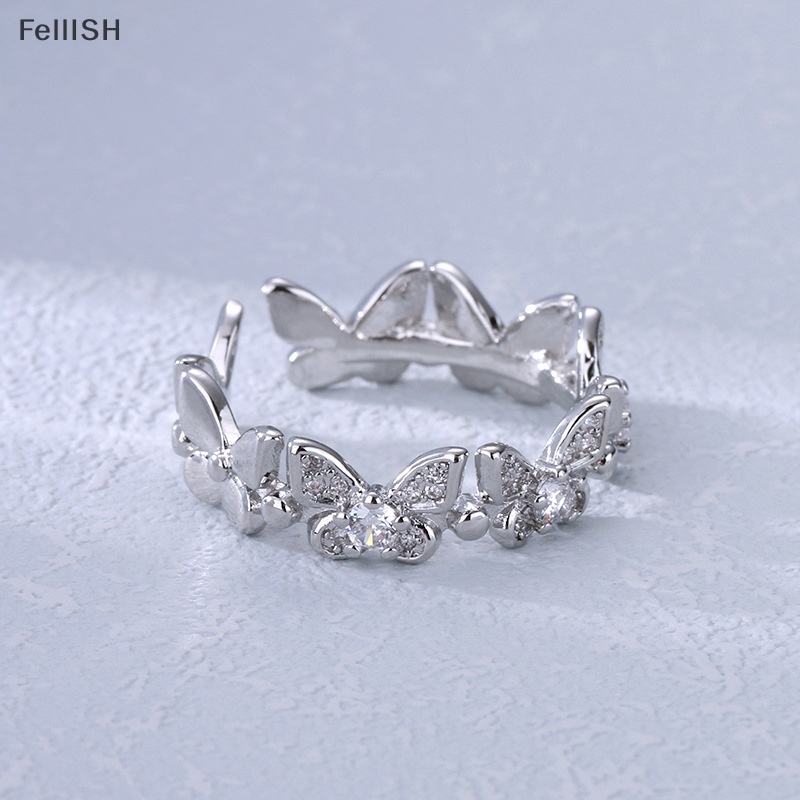 [Felli] Nhẫn Hình Học Bướm Đính Đá Zirconia Sáng Bóng Thời Trang Mới Có Thể Điều Chỉnh Kích Cỡ 439br