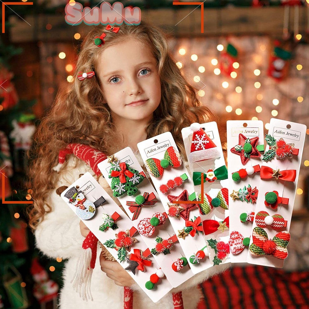 SUMU Set 5 Kẹp Tóc Hình Bông Tuyết / Trái Tim / Nơ Xinh Xắn Cho Bé Gái