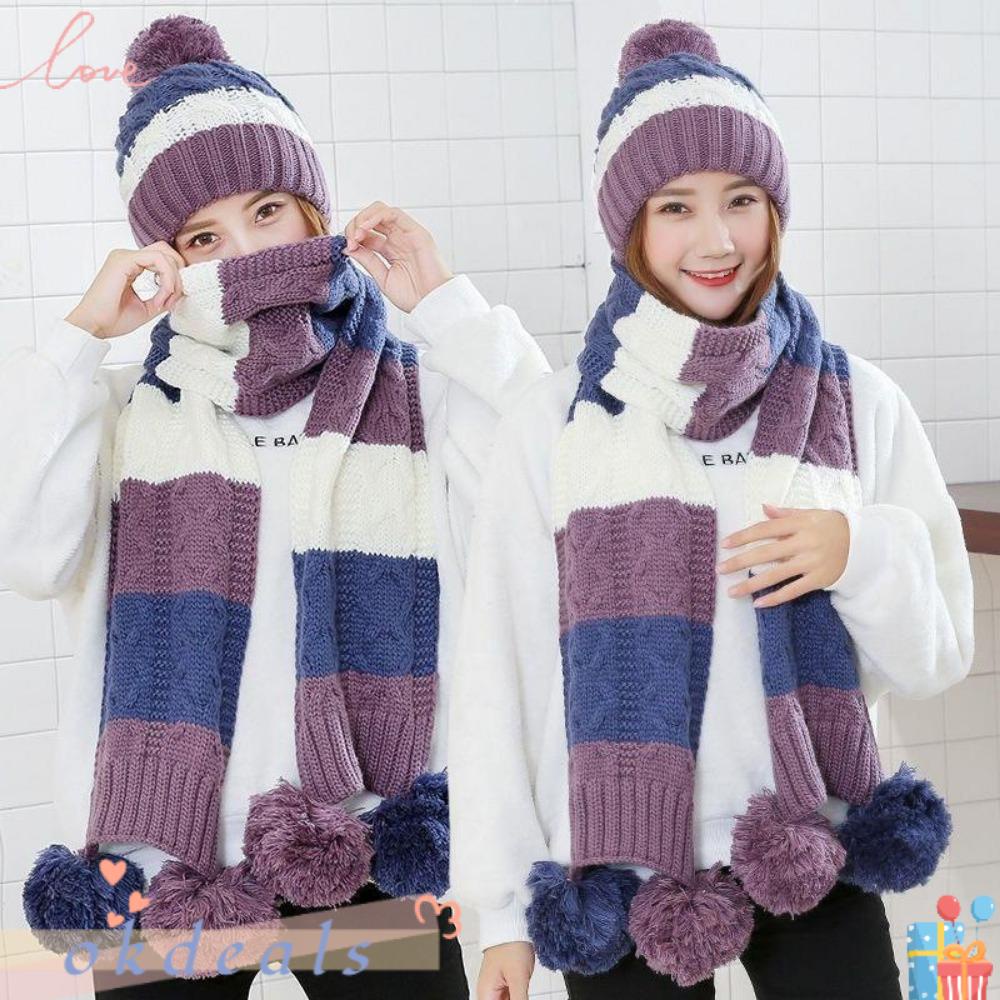 OKDEALS Set 3 Món Nón Khăn Choàng Găng Tay Mềm Mại Dày Dặn Ấm Áp