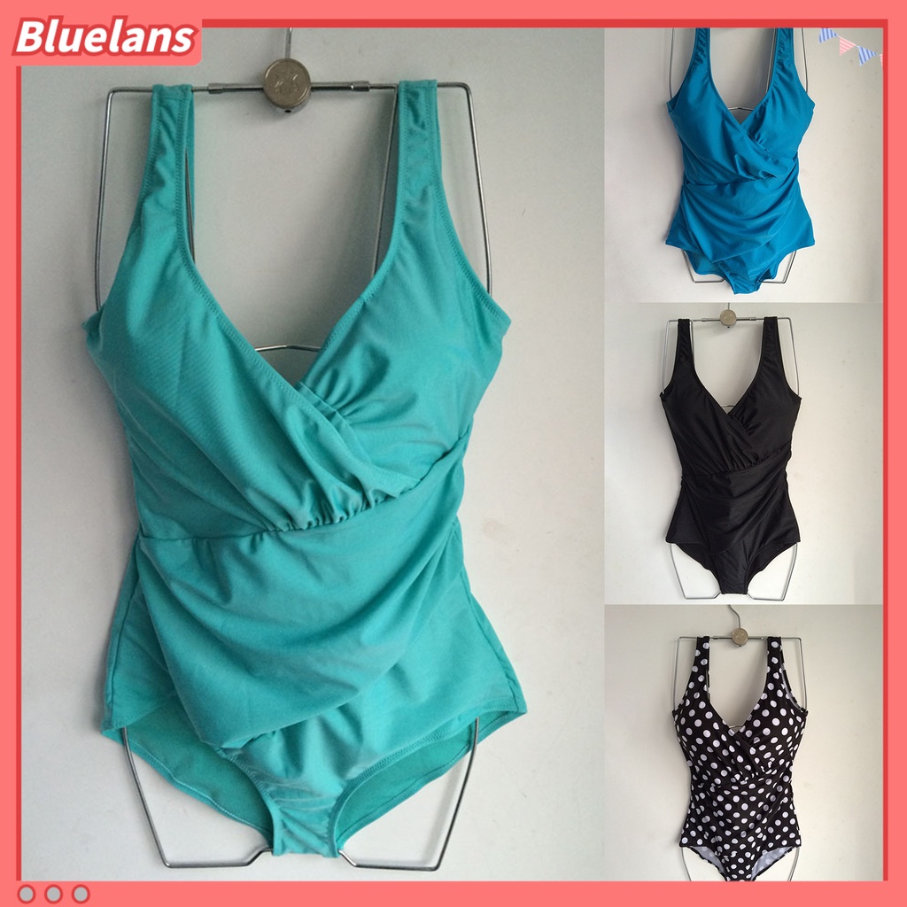[BLS] Bộ Đồ Bơi Một Mảnh Dây Bản Rộng Cổ Chữ V Dây Bản Rộng Xếp Ly Gợi Cảm Cho Nữ Đi Biển