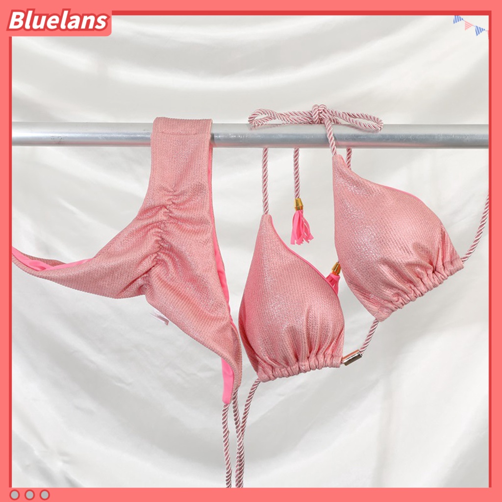 Bộ Đồ Bơi 2 Mảnh Vải Mềm Màu Trơn Có Mút Đệm Dành Cho Nữ