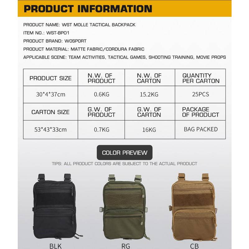 WoSportT Tactical Backpack Lightweight MOLLE System External Bag Camo