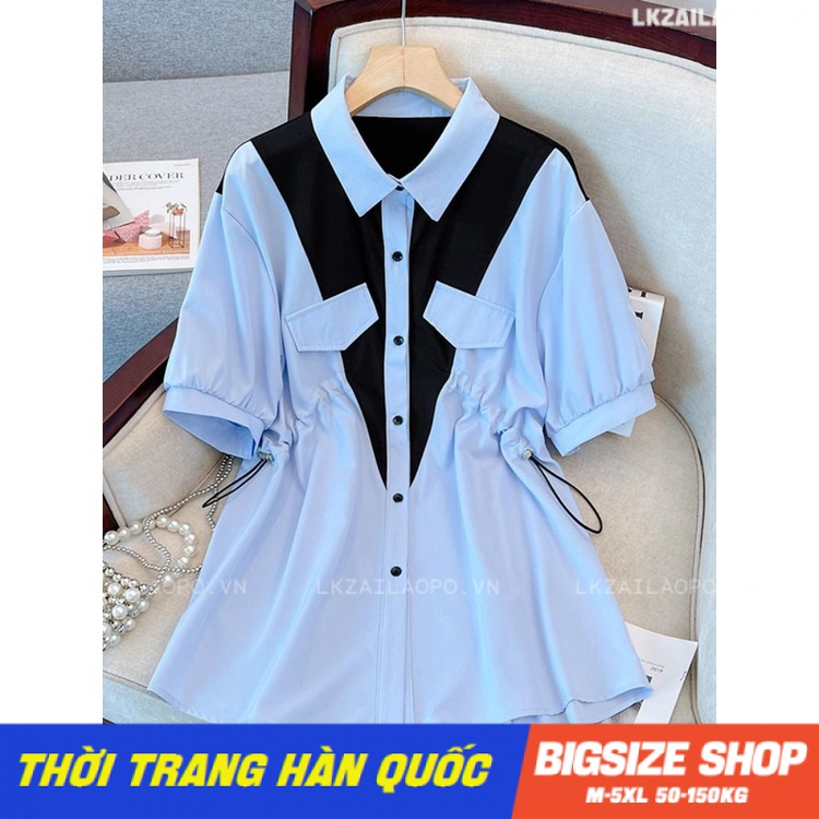 Áo sơ mi nữ tay ngắn Bigsize Áo kiểu tiểu thư form rộng có cổ che bụng mỡ ôm eo mùa hè Phong Cách hàn quốc đẹp Thanh Lịch cho nữ