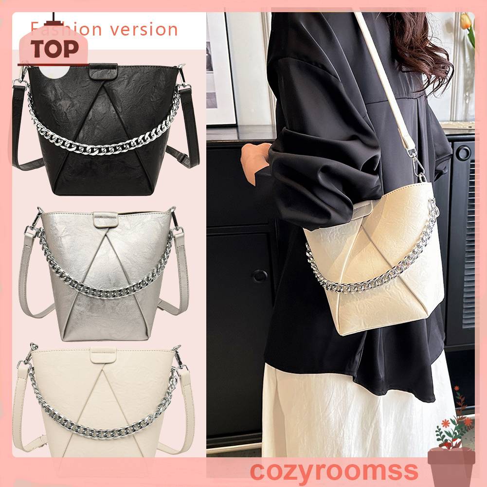 Túi Xách Da PU Phối Dây Xích Kim Loại Thoáng Khí Thời Trang Cho Nữ