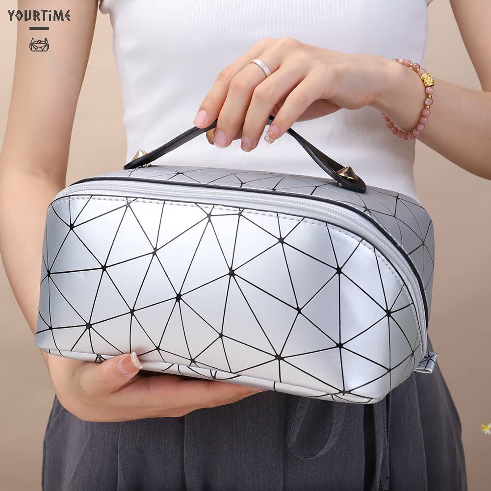 Túi Da PU Đựng Mỹ Phẩm Đa Năng Họa Tiết Lưới Hình Thoi