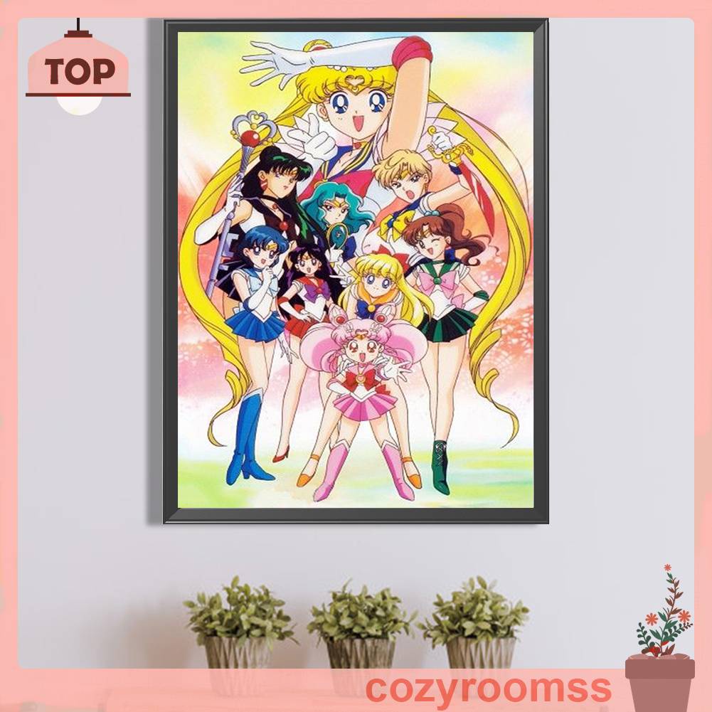 Tranh Đính Đá Kim Cương Toàn Bộ 5D DIY Hình Vẽ Thủy Thủ Mặt Trăng