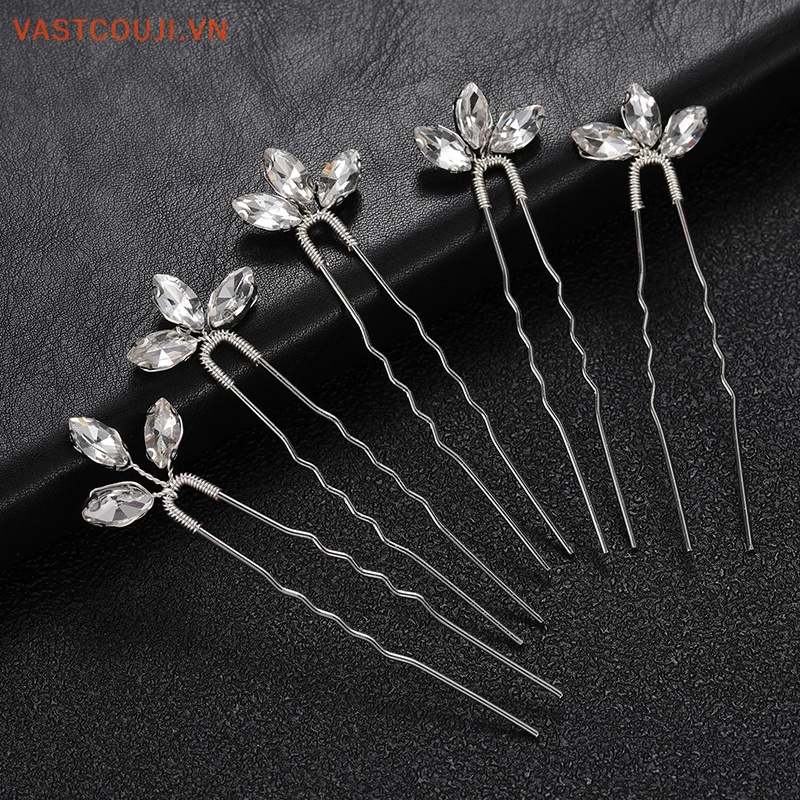 Trâm Cài Tóc Chữ U Màu Bạc Đính Đá Pha Lê Cho Cô Dâu