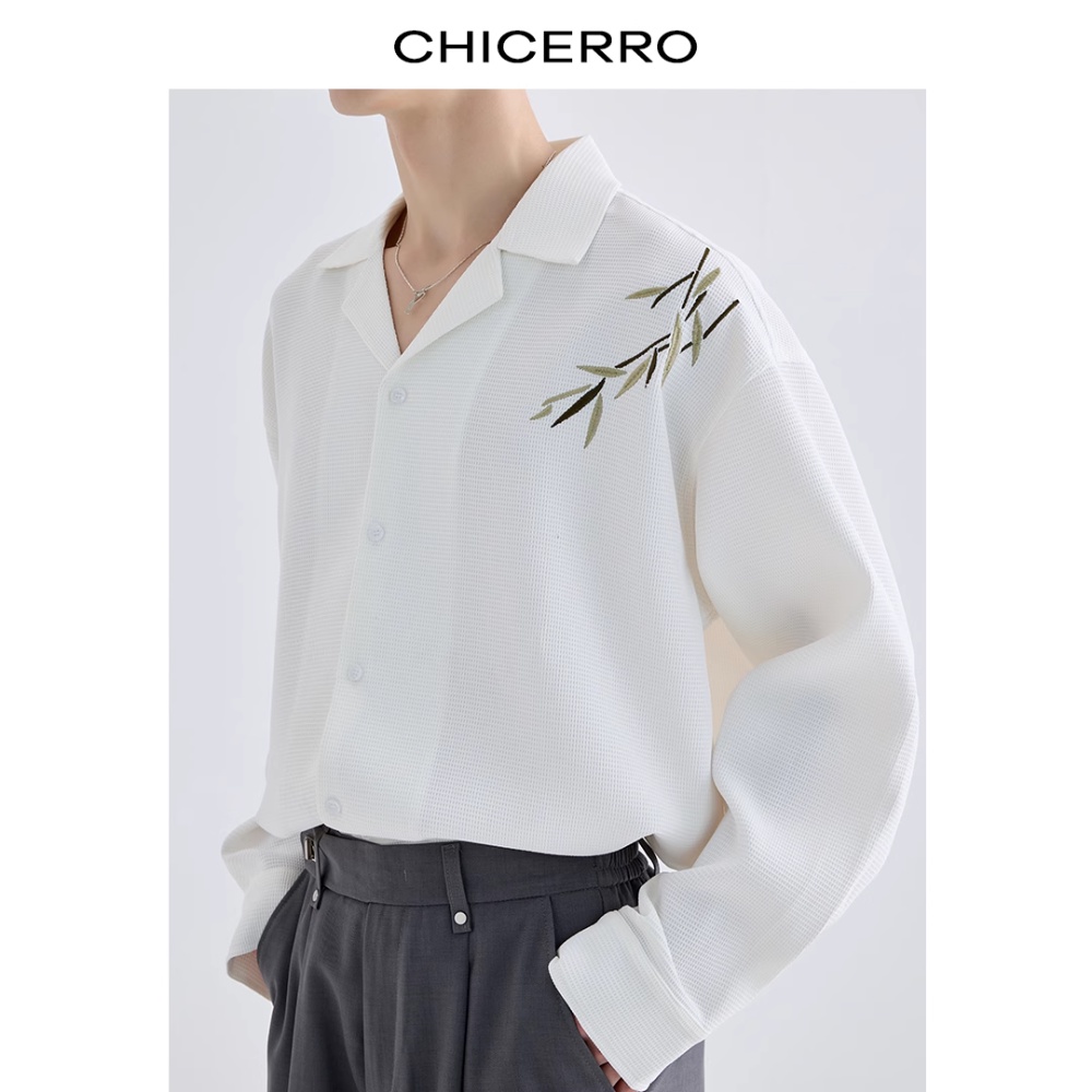 Chicerro Áo Sơ Mi Nam Dài Tay Thêu Họa Tiết Bánh Waffle Trung Hoa Giản Dị Xu Hướng Xuân Hè Mới