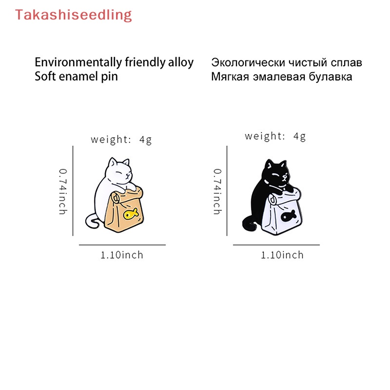 (Takashiseedling) Ghim Cài Áo Hình Chú Mèo Đáng Yêu Tráng Men Màu Trắng Đen