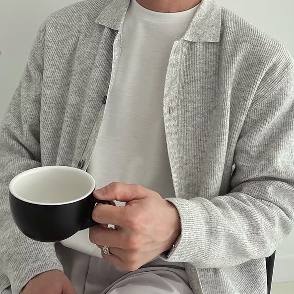 Áo Sweater Dệt Kim Tay Dài Cổ Gập Đơn Giản Màu Trơn Phong Cách Hàn Quốc Thời Trang Cho Nam