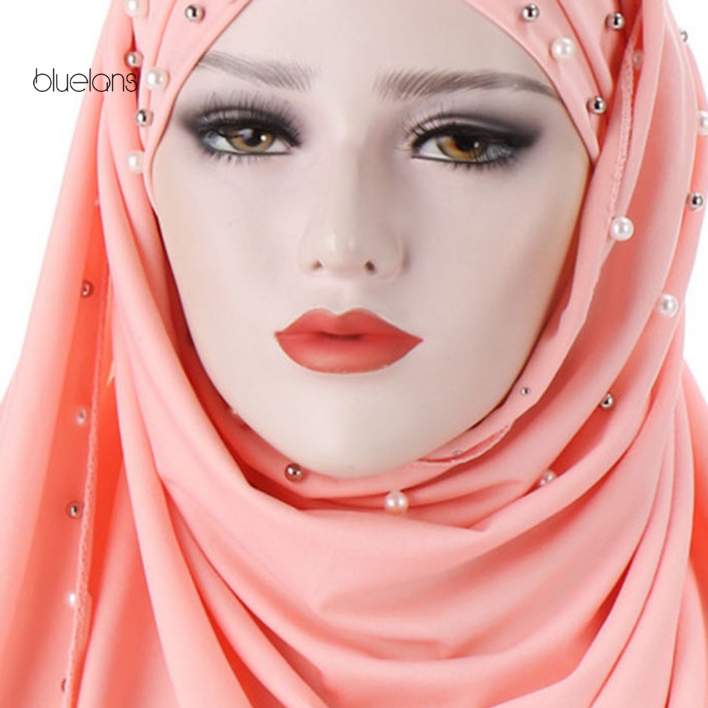 Mũ Trùm Đầu Kiêm Khăn Choàng Cổ Co Giãn Màu Trơn Đính Hạt 2 Trong 1