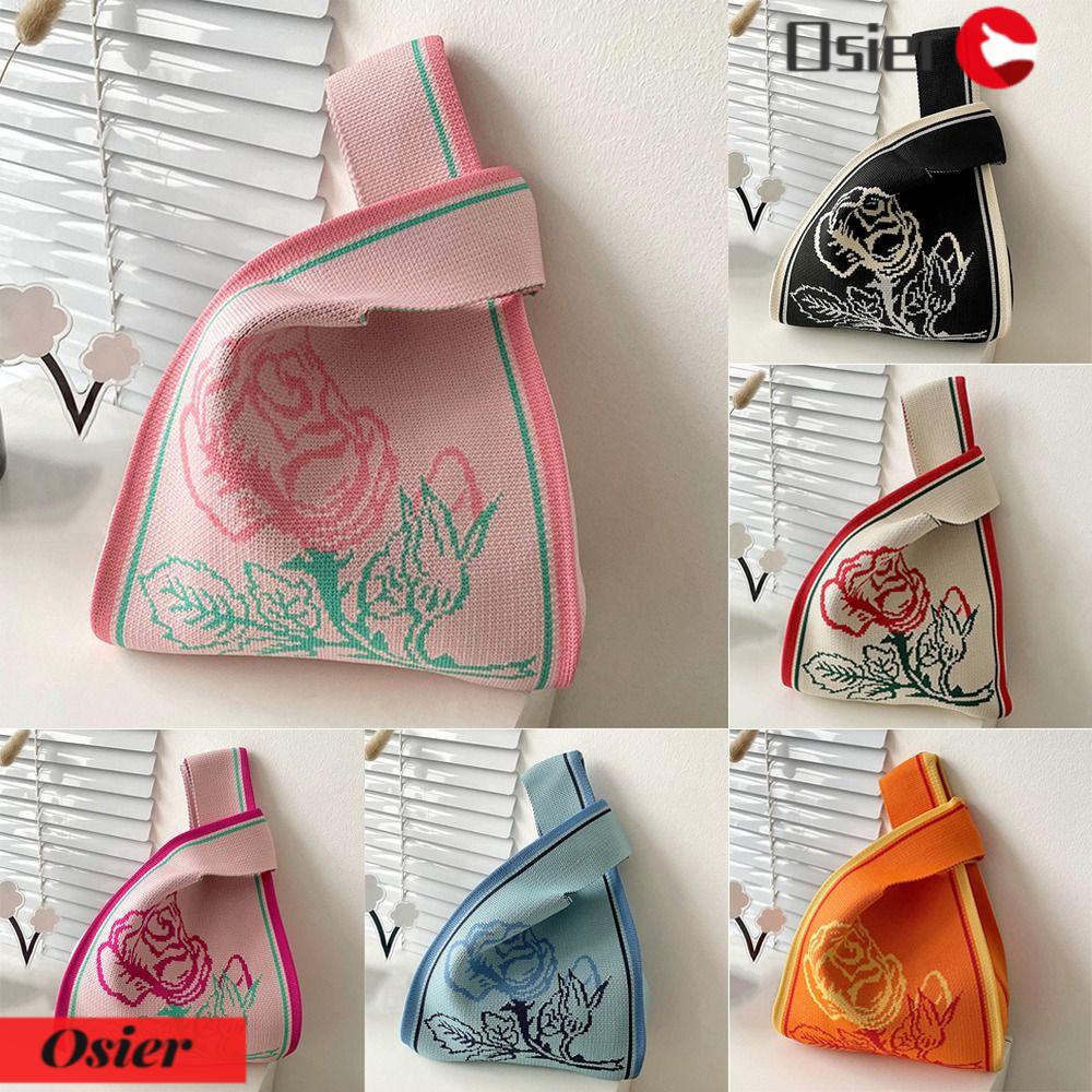 OSIER1 Túi Xách Đan Len Họa Tiết Hoa Thắt Nút Xinh Xắn