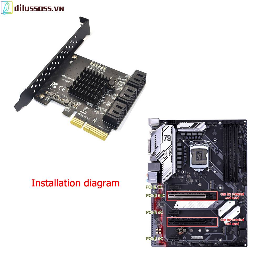 Card 6 Cổng SATA III PCIe 6Gbps SATA 3.0 Sang PCIe 1X Kèm Giá Đỡ