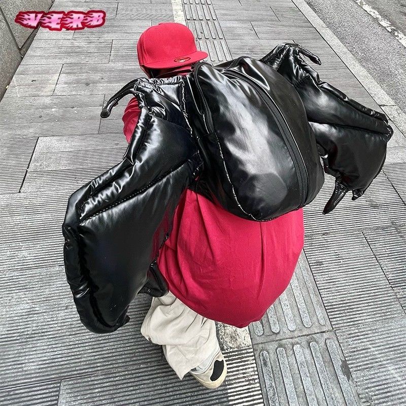 Ba Lô Da PU Mềm Phối Khóa Kéo Đôi Cánh Dơi Kiểu Hip Hop Đường Phố Mỹ Cá Tính