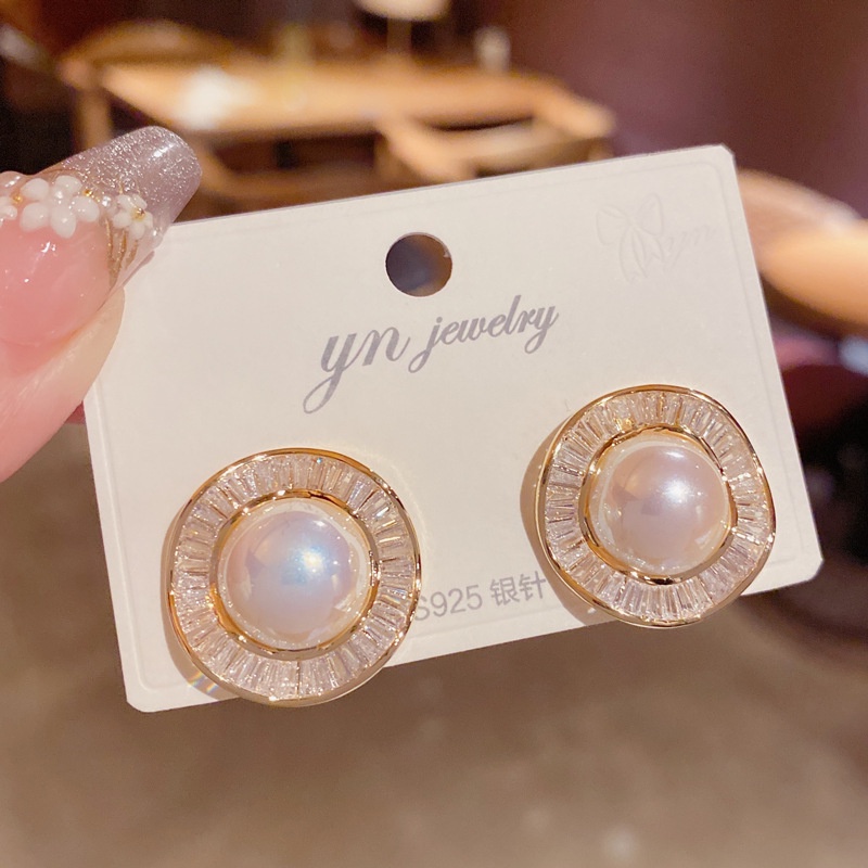 Bông Tai Ngọc Trai Tròn Không Đều Đính Đá Zircon Thanh Lịch Thời Trang Mới