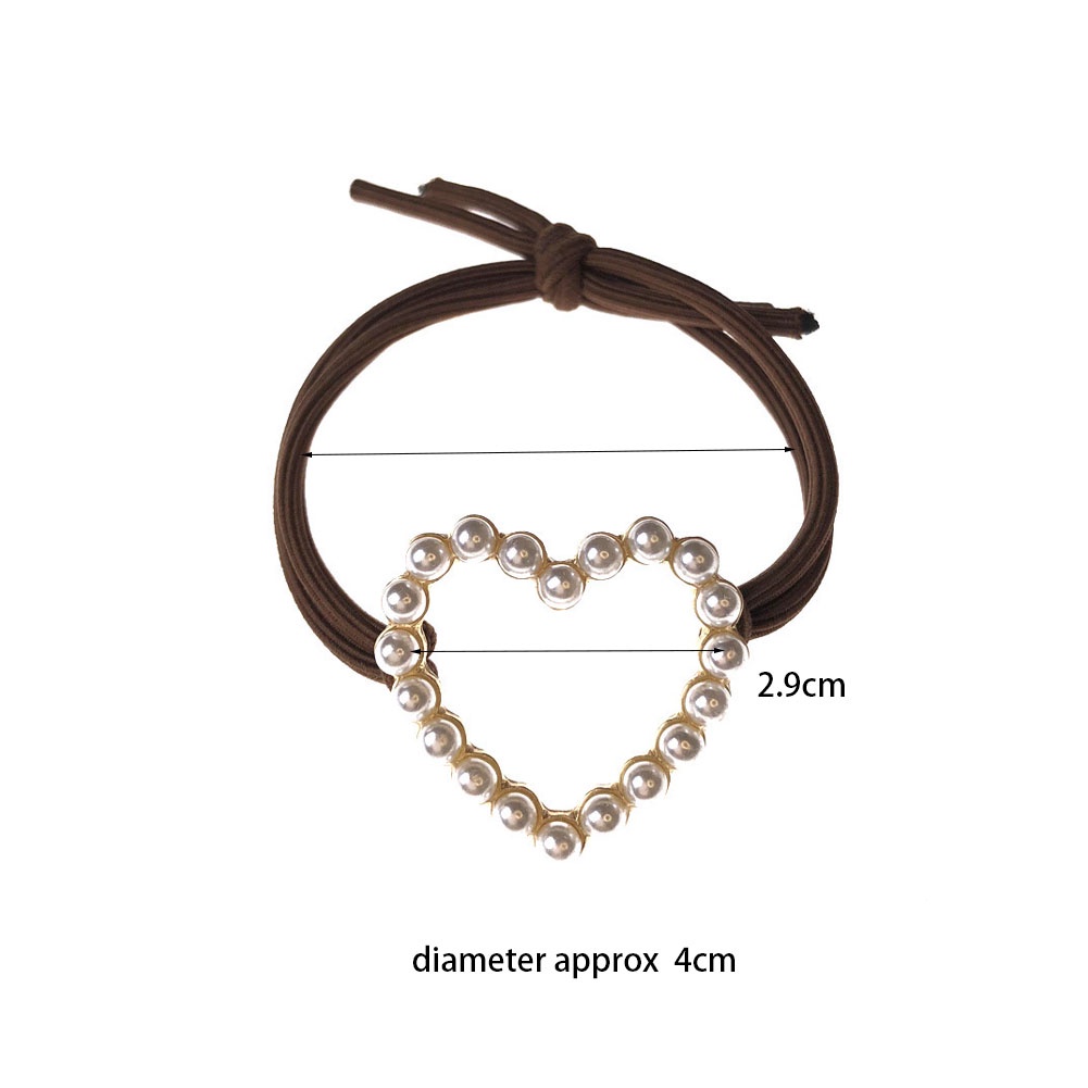 1 Dây Buộc Tóc Da Đính Ngọc Trai Hình Trái Tim Phong Cách Retro Pháp