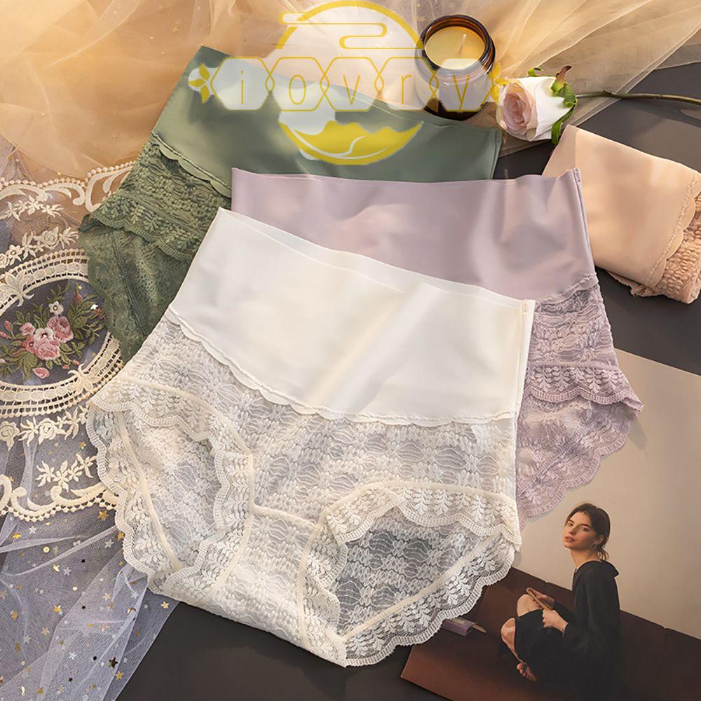 IVORY Quần Lót Cotton Lưng Cao Phối Ren Thoáng Khí Plus Size