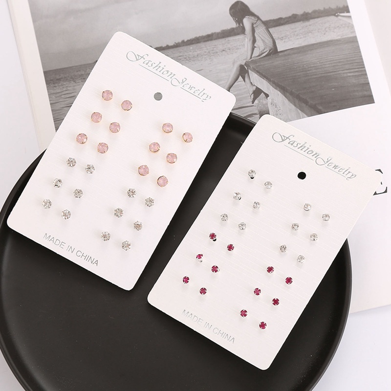 Set 12 Đôi Bông Tai Hình Cầu Đính Đá Thời Trang Cho Nữ