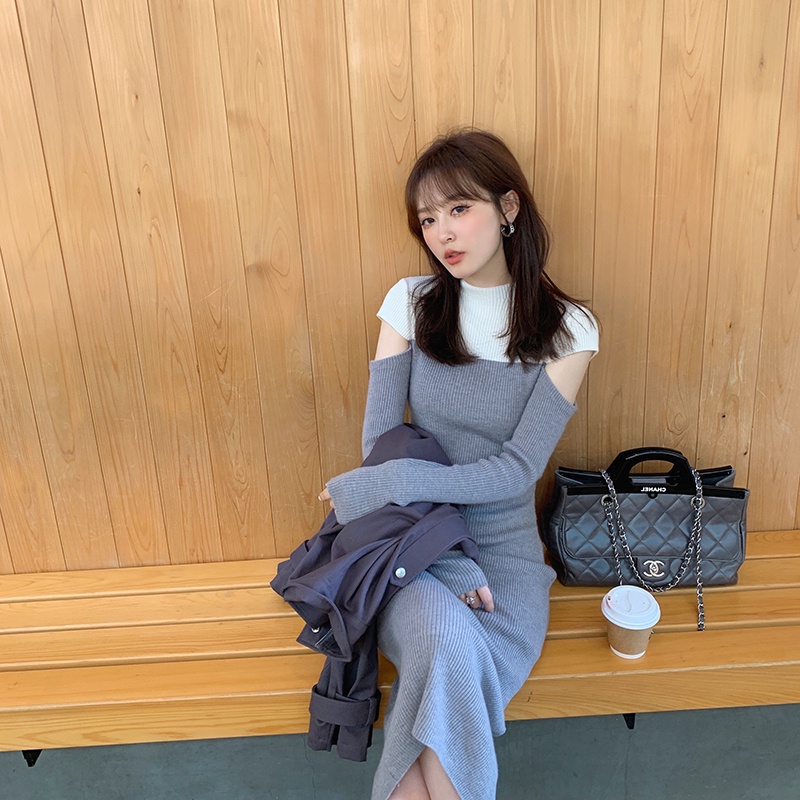 Đầm Dệt Kim Cổ Cao Hở Vai Phong Cách Pháp Cổ Điển Thời Trang Mới Cho Nữ