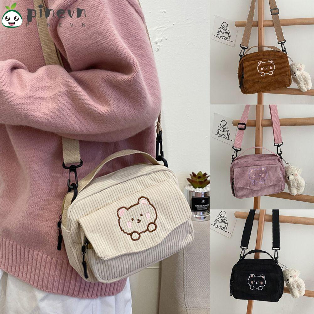 PINEVN Túi Đeo Vai In Họa Tiết Gấu Hoạt Hình Dễ Thương Thời Trang Cho Nữ