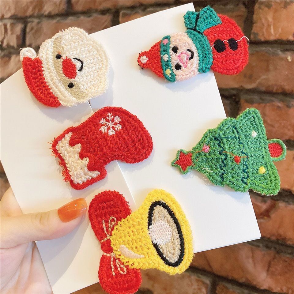 Kẹp Tóc Đan Len Hình Tất Giáng Sinh / Ông Già Noel / Người Tuyết / Chuông Giáng Sinh / Năm Mới Cho Bé Gái