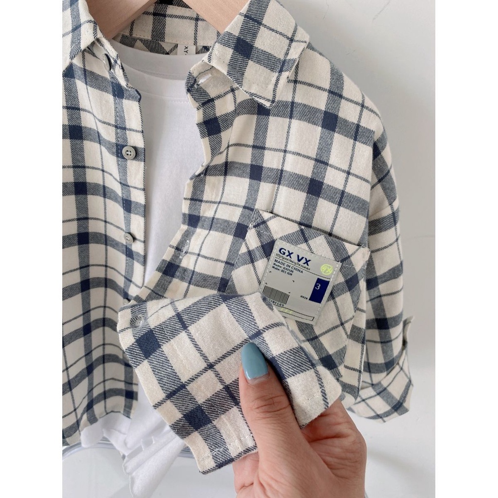 Áo Sơ Mi Cotton Nguyên Chất Sọc Caro Thời Trang Mùa Thu Cho Bé