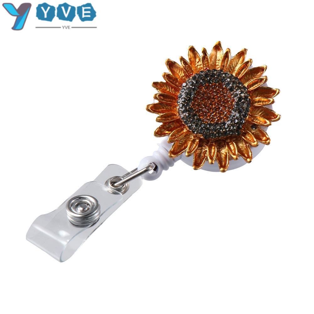 YVE Kẹp Giữ Thẻ ID / Dây Nịt Bằng Hợp Kim Hình Hoa Hướng Dương Hộp Phấn Mắt Màu Vàng Lấp Lánh Dành Cho Văn Phòng