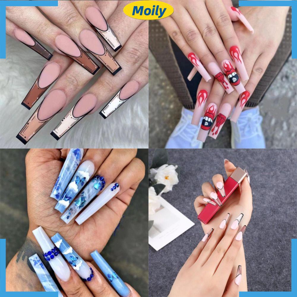 MOILYVN Bộ Móng Tay Giả DIY Che Phủ Toàn Diện Họa Tiết Đám Mây Và Bướm