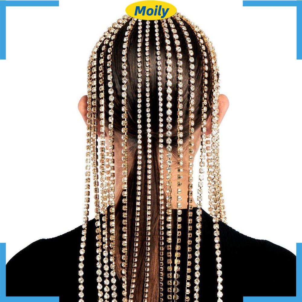 MOILYVN Cài Tóc Dạng Chuỗi Dài Đính Đá Pha Lê Thời Trang Dành Cho Cô Dâu