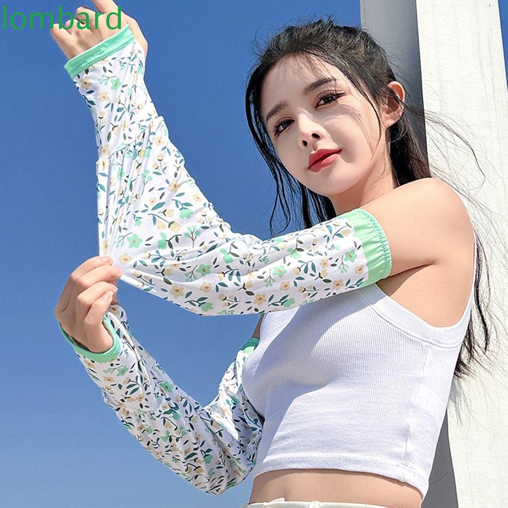 LOMBARD Găng Cánh Tay Chống Nắng Tia UV Thoáng Khí In Họa Tiết Hoa Thời Trang Mùa Hè Cho Nữ