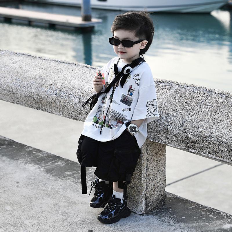 Bộ Áo Thun In Hoạt Hình + Quần Yếm Thời Trang Mùa Hè Phong Cách Hàn Quốc Cho Nam