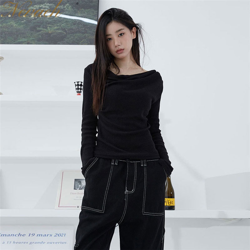 Áo Thun Nữ Tay Dài Cổ Cao Hở Vai Thời Trang