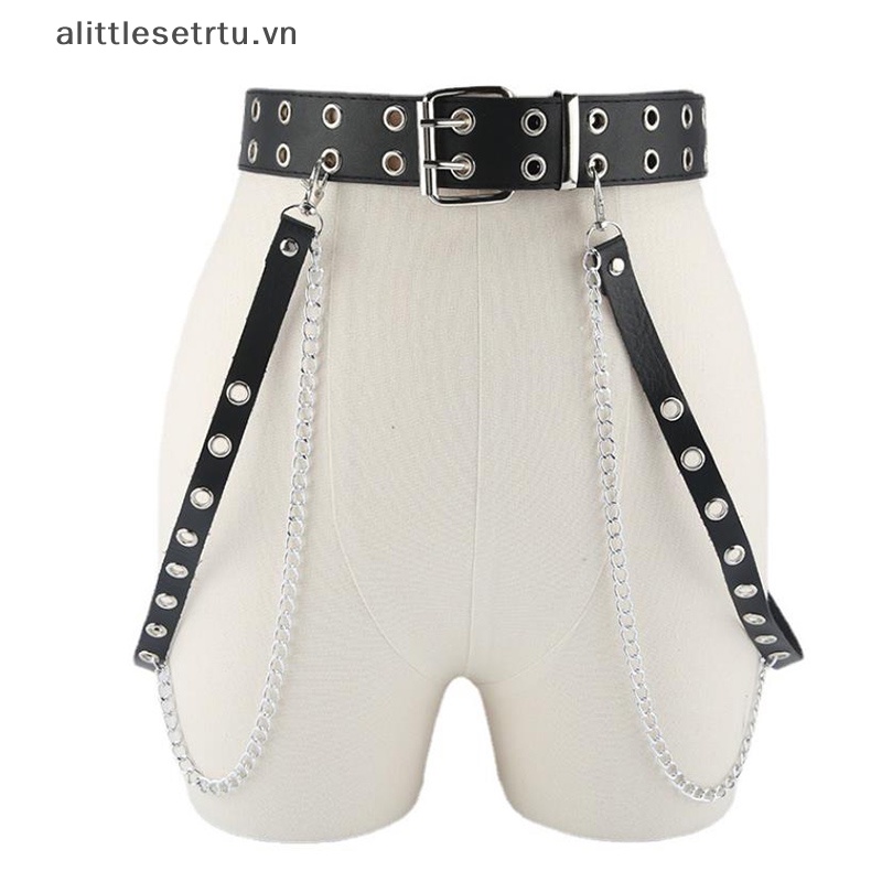 Thắt Lưng Da Nhân Tạo Phối Vòng Kim Loại Có Thể Điều Chỉnh Phong Cách Gothic Punk