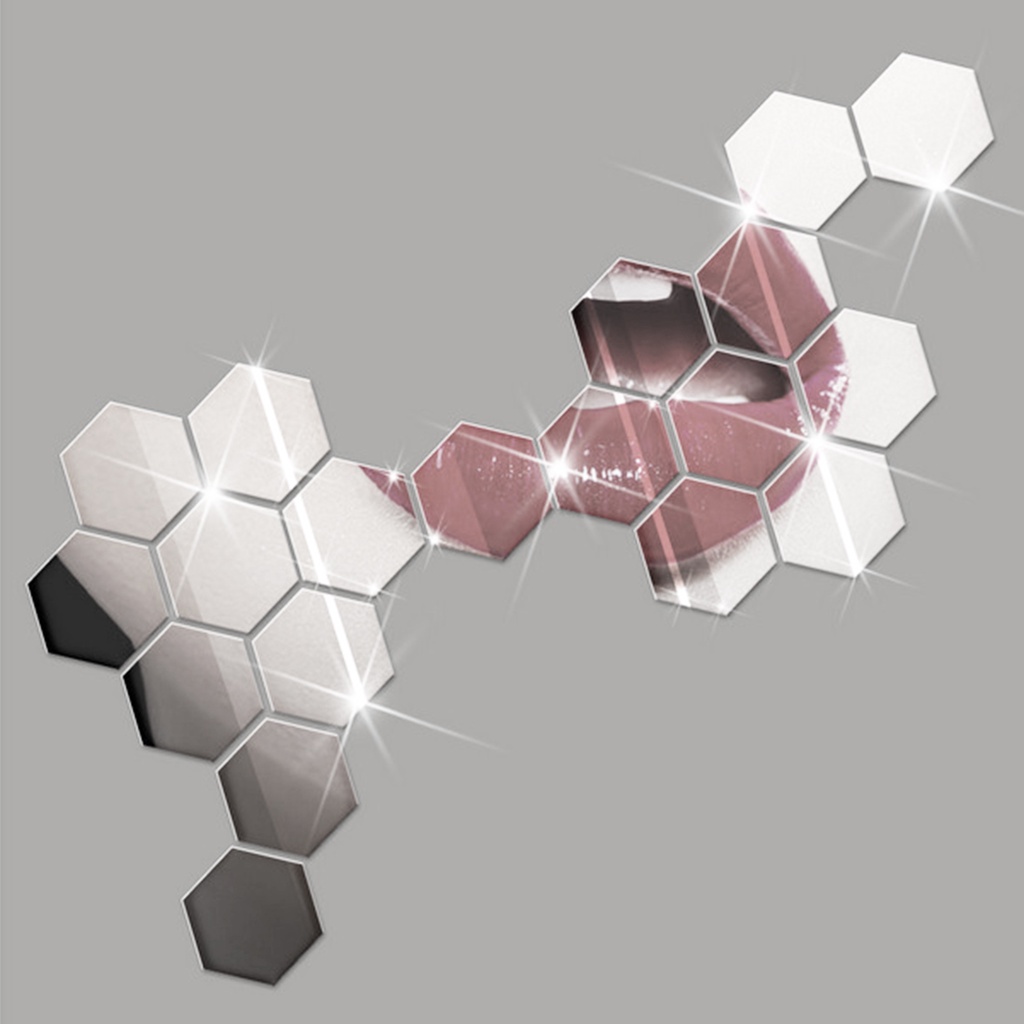 Bộ 12 Miếng Dán Tường Tráng Gương Hình Lục Giác Độc Đáo Trang Trí Nhà Cửa