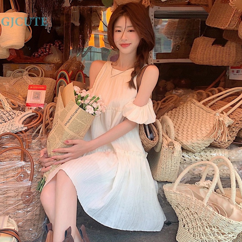 Đầm Trễ Vai Dáng Rộng Cột Dây Thời Trang Mùa Hè Dễ Thương Cho Bạn Gái